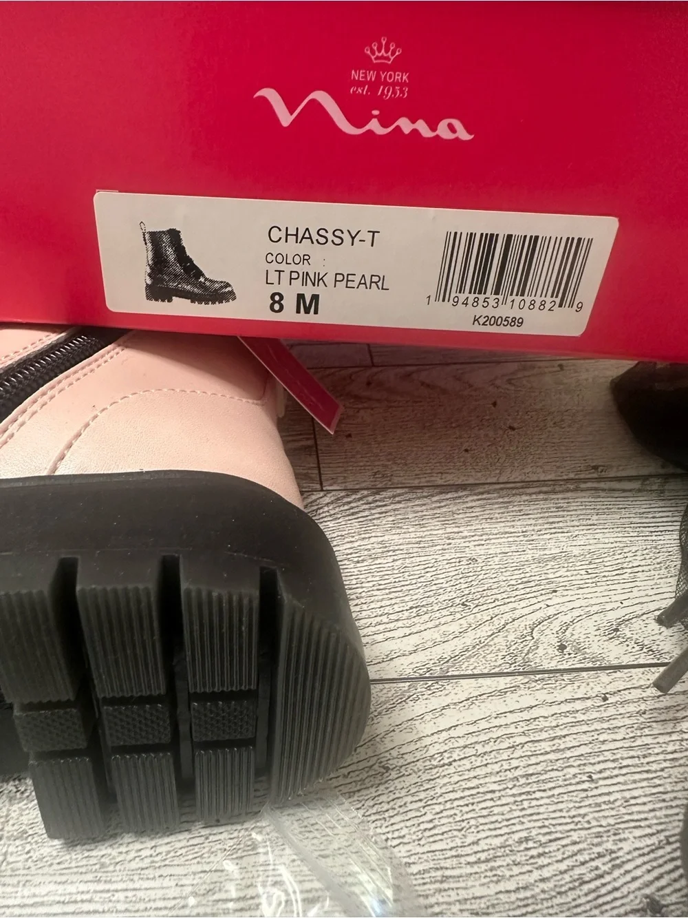 New! Nina Kids Pink Combat Boot with Black Tulle Bow side zipper size 8C
